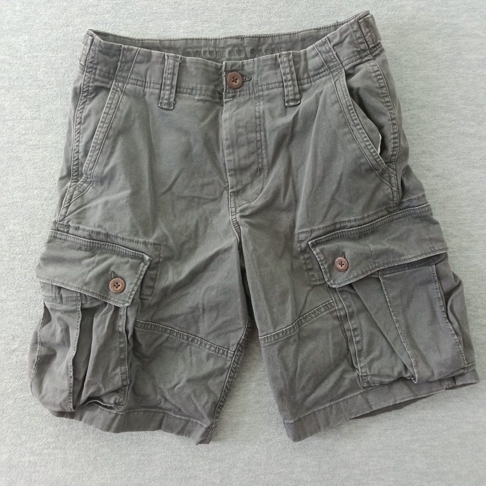 American Eagle Mens Cargo Shorts Gray Olive Green Cotton Stretch Size 28 Utility